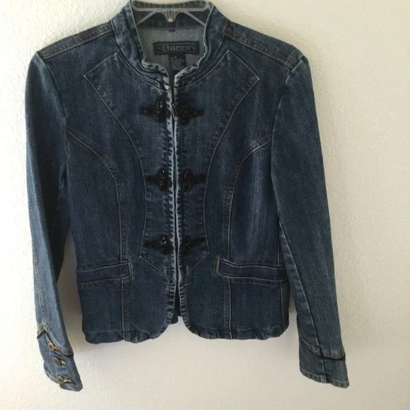 Baccini Dark Denim Zip Jacket Size Medium - Picture 2 of 7